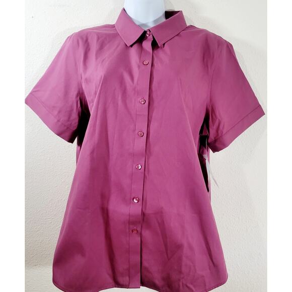 Coldwater Creek Deep Zinnia Purple Pink Button Up 16 Short Sleeves New With Tags - Picture 1 of 8